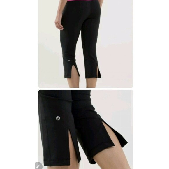 CLEARANCE!!! 💥 Lululemon Size 6 Black Slit Back Flared Yoga Capri Pants - Picture 7 of 11